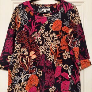 Chico's Zenergy Navy & Multi Paisley Crewneck 3/4 Sleeve Tunic Sweatshirt 2 L